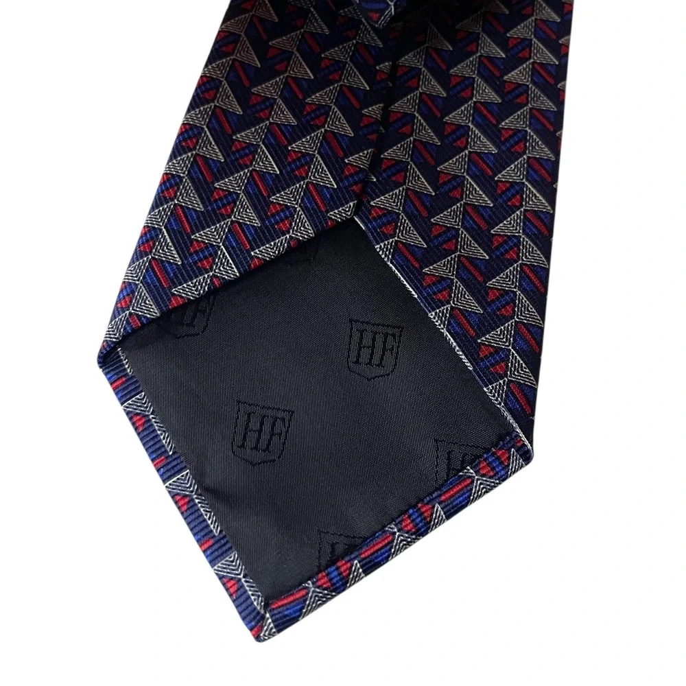 Hickey Freeman Collection Mens Silk Tie Blue Red Geometric Pattern Made in Italy
